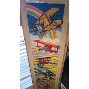 VTG 80s Airplanes 39" Horizons Needlepoint Longstitch Completed‎ Art Canvas Only